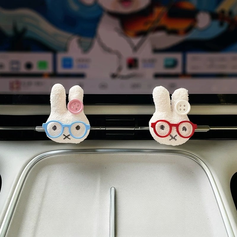 Car Air Freshener Vent - กระต่ายน่ารักใส่แว่นตา คลิปน้ำหอมติดช่องแอร์รถยนต์ เครื่องกระจายกลิ่นอโรมาเธอราพี น้ำหอมปรับอากาศในรถยนต์ ของตกแต่งช่องแอร์ ตกแต่งภายในรถยนต์
